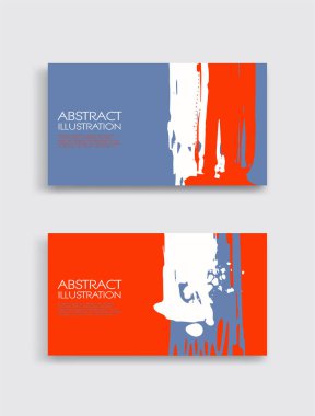 Beyaz arka planda kırmızı beyaz, mavi, fırça darbesi kartı. Japon tarzı. Grunge lekelerinin vektör illüstrasyonu