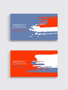 Beyaz arka planda kırmızı beyaz, mavi, fırça darbesi kartı. Japon tarzı. Grunge lekelerinin vektör illüstrasyonu