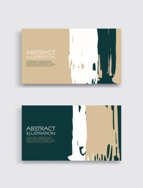 Beyaz arka planda yeşil beyaz kahverengi fırça darbesi kartı. Japon tarzı. Grunge lekelerinin vektör illüstrasyonu