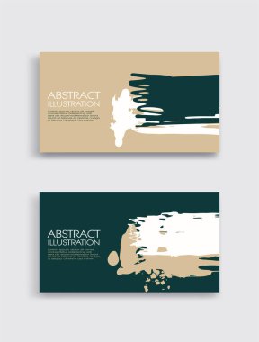 Beyaz arka planda yeşil beyaz kahverengi fırça darbesi kartı. Japon tarzı. Grunge lekelerinin vektör illüstrasyonu