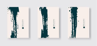 Renkli arka planda mavi mürekkep fırçası darbesi. Japon tarzı. Grunge dalgası lekelerinin vektör illüstrasyonu. Vektör fırçaları resimleme.