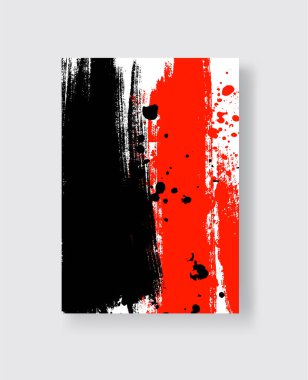 Beyaz arka planda siyah ve kırmızı fırça darbesi. Japon tarzı. Grunge lekelerinin vektör illüstrasyonu