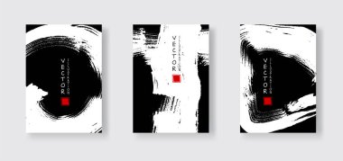 Siyah arka planda beyaz mürekkep fırçası darbesi. Japon fırçası tarzı pankart. Grunge lekelerinin vektör illüstrasyonu