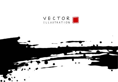 Soyut mürekkep arkaplanı. Çin el yazısı sanatı sanatı, beyaz kağıda siyah boya dokusu. Poster, kart, afiş, kitap, kapak, broşür ve web tasarımı için tasarım. Vektör illüstrasyonu.