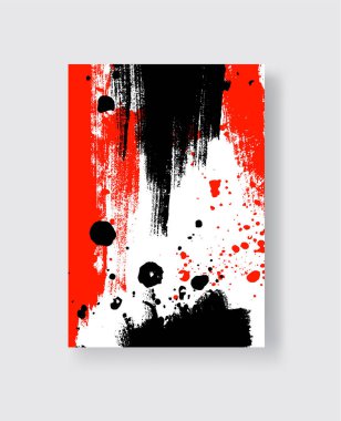 Beyaz arka planda siyah ve kırmızı fırça darbesi. Japon tarzı. Grunge lekelerinin vektör illüstrasyonu