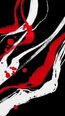 Siyah beyaz, kırmızı, fırça darbesi. Japon tarzı. Grunge dalgası lekelerinin vektör illüstrasyonu. Vektör fırçaları resimleme.