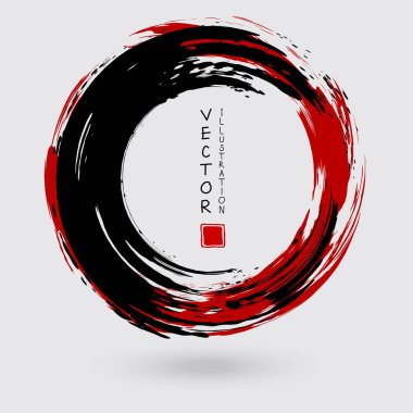 Beyaz arka planda siyah ve kırmızı mürekkep. Japon tarzı. Grunge Circle lekelerinin vektör illüstrasyonu