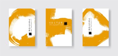 Beyaz arka planda altın rengi fırça darbesi. Japon fırçası tarzı pankart. Grunge lekelerinin vektör illüstrasyonu