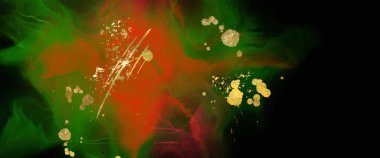 Lüks kırmızı, siyah, yeşil, soyut arkaplan mermer sıvı mürekkep resimli kağıt üzerinde. Orijinal suluboya alkol boyası. Vektör illüstrasyonu.