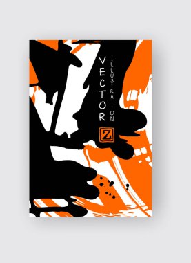 Beyaz arka planda siyah ve turuncu fırça darbesi. Japon tarzı. Grunge lekelerinin vektör illüstrasyonu