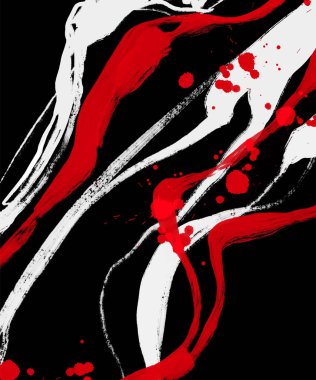 Siyah beyaz, kırmızı, fırça darbesi. Japon tarzı. Grunge dalgası lekelerinin vektör illüstrasyonu. Vektör fırçaları resimleme.