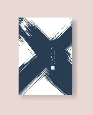 Grunge efektli soyut mürekkep fırçası afişleri. Vektör illüstrasyonu