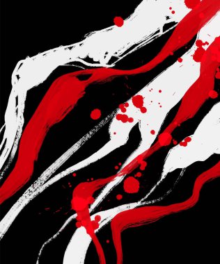 Siyah beyaz, kırmızı, fırça darbesi. Japon tarzı. Grunge dalgası lekelerinin vektör illüstrasyonu. Vektör fırçaları resimleme.