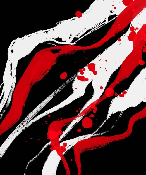 Siyah beyaz, kırmızı, fırça darbesi. Japon tarzı. Grunge dalgası lekelerinin vektör illüstrasyonu. Vektör fırçaları resimleme.