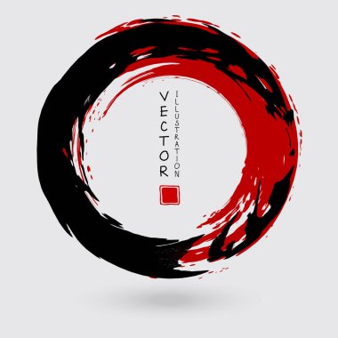 Beyaz arka planda siyah ve kırmızı mürekkep. Japon tarzı. Grunge Circle lekelerinin vektör illüstrasyonu