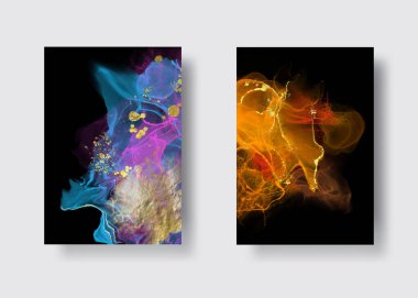 Kağıt üzerinde mermer sıvı mürekkep resimlerinin lüks arka plan seti. Orijinal suluboya alkol boyası. Vektör illüstrasyonu.