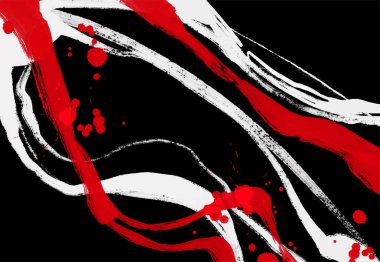 Siyah beyaz, kırmızı, fırça darbesi. Japon tarzı. Grunge dalgası lekelerinin vektör illüstrasyonu. Vektör fırçaları resimleme.
