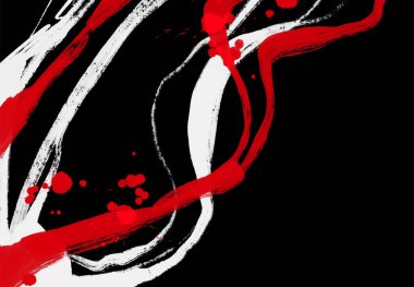 Siyah beyaz, kırmızı, fırça darbesi. Japon tarzı. Grunge dalgası lekelerinin vektör illüstrasyonu. Vektör fırçaları resimleme.