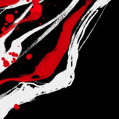 Siyah beyaz, kırmızı, fırça darbesi. Japon tarzı. Grunge dalgası lekelerinin vektör illüstrasyonu. Vektör fırçaları resimleme.