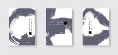 Beyaz arka planda gri mürekkep fırçası darbesi. Japon fırçası tarzı pankart. Grunge lekelerinin vektör illüstrasyonu