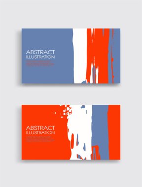 Beyaz arka planda kırmızı beyaz, mavi, fırça darbesi kartı. Japon tarzı. Grunge lekelerinin vektör illüstrasyonu