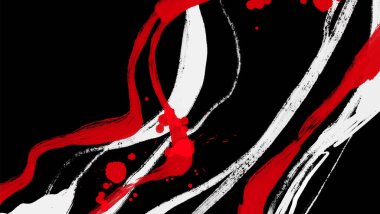 Siyah beyaz, kırmızı, fırça darbesi. Japon tarzı. Grunge dalgası lekelerinin vektör illüstrasyonu. Vektör fırçaları resimleme.