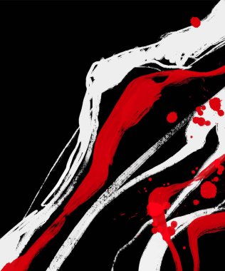 Siyah beyaz, kırmızı, fırça darbesi. Japon tarzı. Grunge dalgası lekelerinin vektör illüstrasyonu. Vektör fırçaları resimleme.