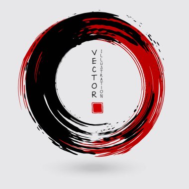 Beyaz arka planda siyah ve kırmızı mürekkep. Japon tarzı. Grunge Circle lekelerinin vektör illüstrasyonu