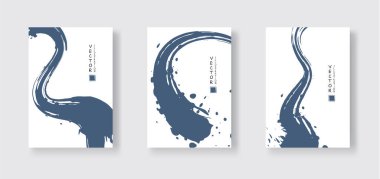 Beyaz arka planda mavi mürekkep fırçası darbesi. Japon tarzı. Grunge dalgası lekelerinin vektör illüstrasyonu. Vektör fırçaları resimleme.