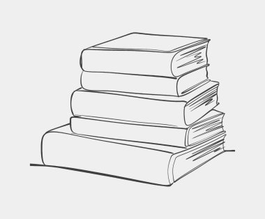 Eğitim, okuma ve edebiyat temalı tasarımlar için mükemmel bir kitap yığınının minimalist çizgisi çizimi.