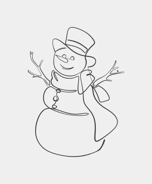 stock vector A simple one-line drawing of a cheerful snowman wearing a scarf and hat, capturing a minimalist winter design.