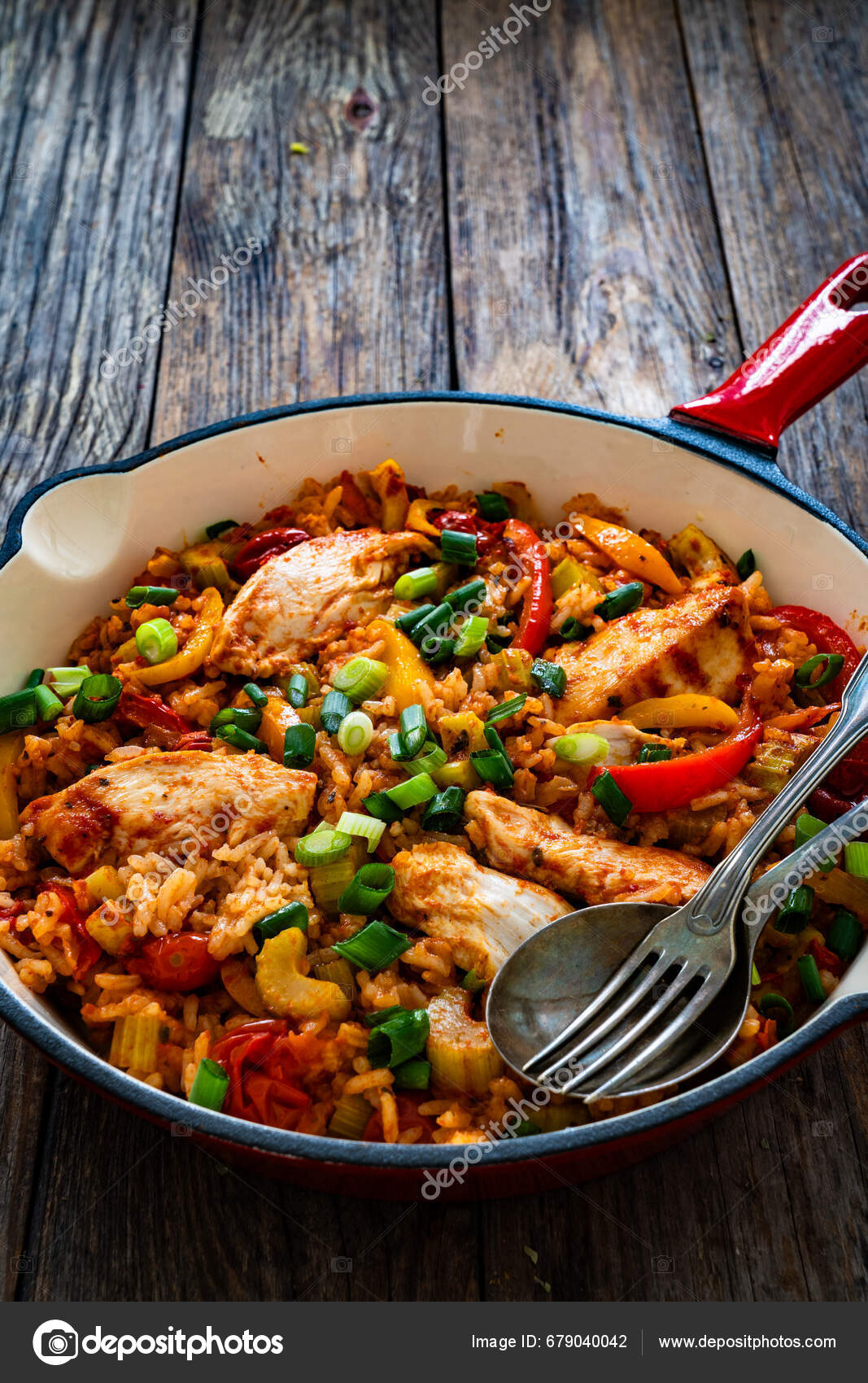 Jambalaya One Pot Dish Fried Chicken Breasts White Rice Tomatoes Stock