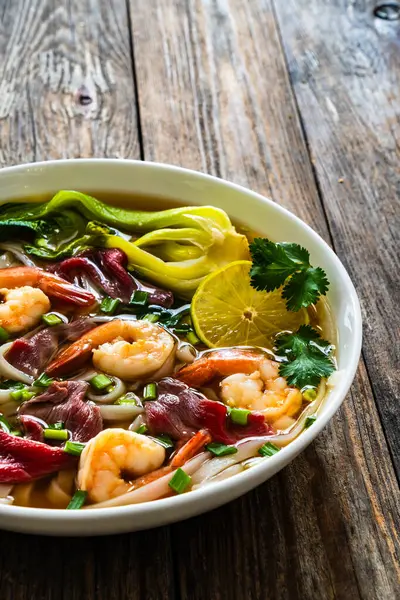Shrimp Beef Pho Soup Vietnamese Soup Shrimps Raw Beef Slices Royalty Free Stock Photos