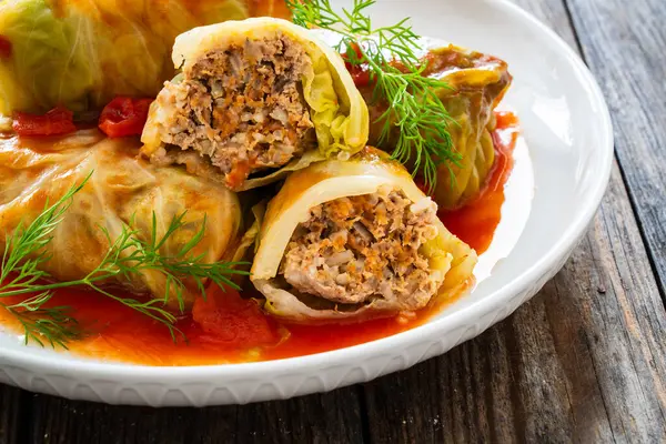 Wrapped Minced Meat Cabbage Leaves Polish Dish Gobki Stock Picture