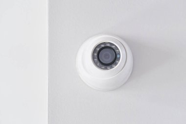 Cctv on white ceiling in modern building