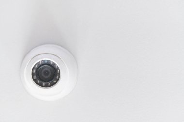 Cctv on white ceiling in modern building