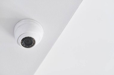 Cctv on white ceiling in modern building