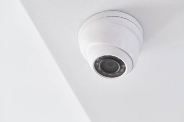 Cctv on white ceiling in modern building