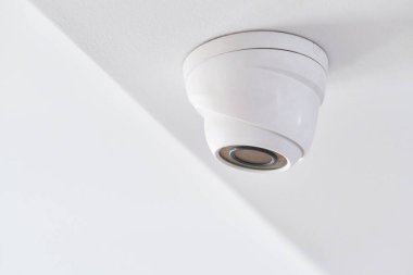 Cctv on white ceiling in modern building