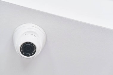 Cctv on white ceiling in modern building