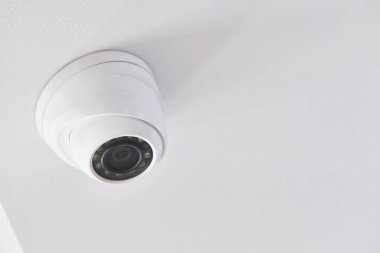 Cctv on white ceiling in modern building