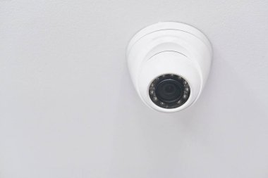 Cctv on white ceiling in modern building