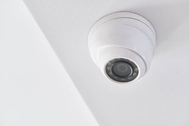 Cctv on white ceiling in modern building