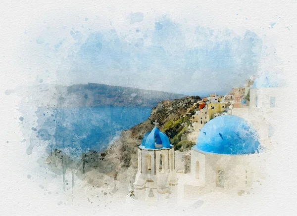 Pictorial Courtyards Greece Artwork Painting Style — Stock Photo, Image