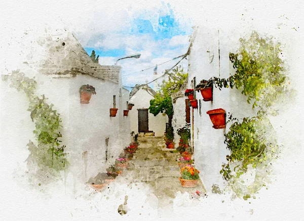 Pictorial Courtyards Italia Artwork Painting Style — Stock Photo, Image