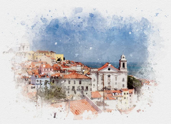 Illustrerad Innergård Portugisisk Konst Måleri Stil Royaltyfria Stockfoton