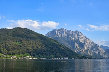 Lake Traun Traunsee and mountains landscapes Austria summertime clipart