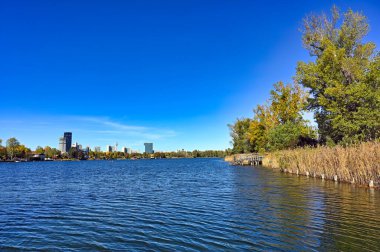 Viyana ve Donau nehrinin ufuk çizgisi, güneşli bir sonbahar günü