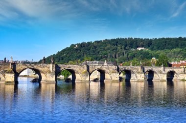 Çek Cumhuriyeti Prag 'daki Vltava Nehri üzerindeki eski Charles köprüsü 