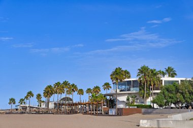 Valencia, İspanya 'daki tropik sahil barı, yaz mevsimi.